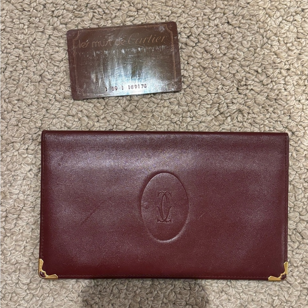 Authentic Cartier Long Rich Burgundy Leather Card Holder/Wallet
